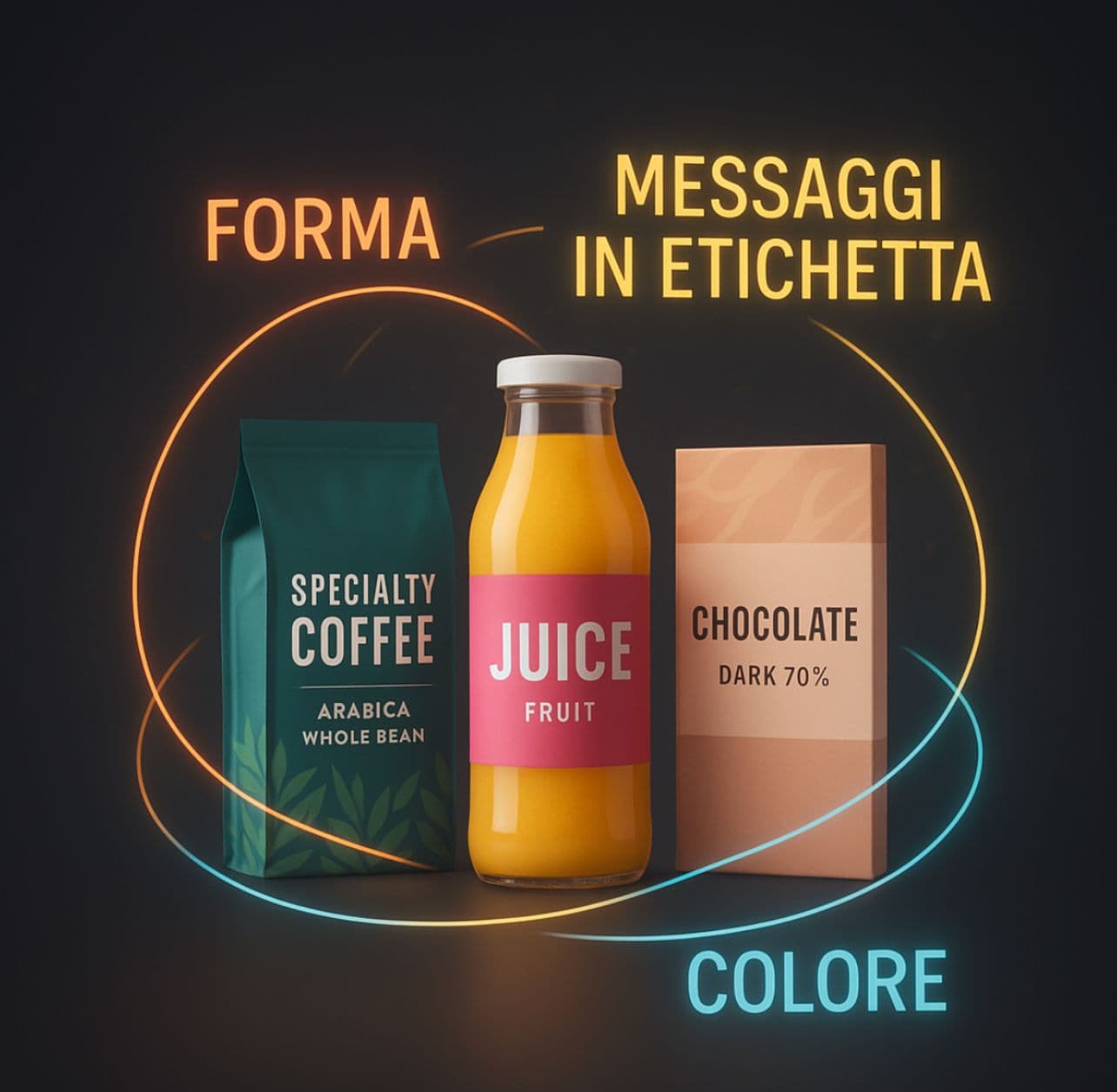 Packaging Food & Beverage che mostra l’influenza di forma, colore e messaggi in etichetta