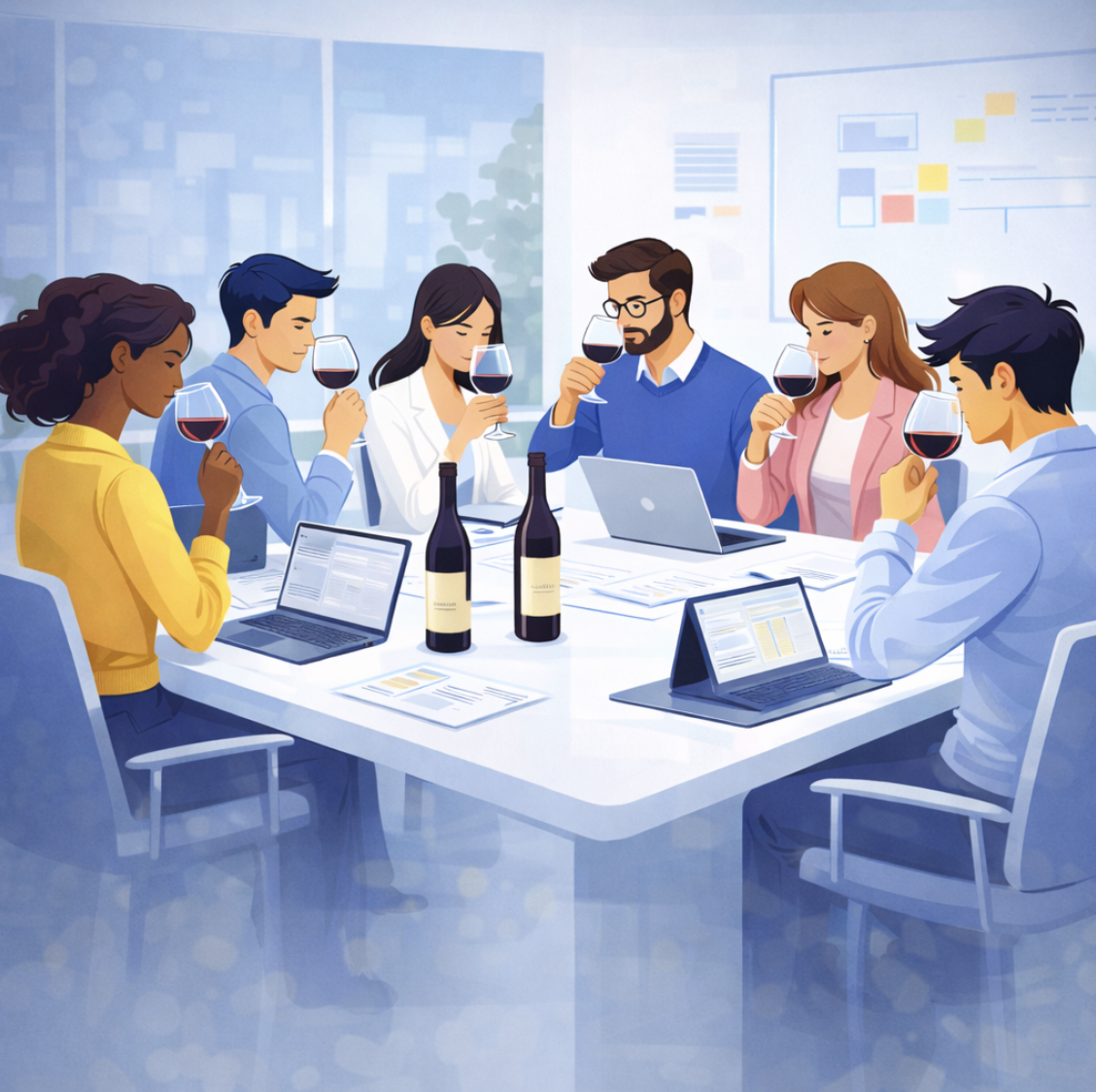 Panel sensoriali food & beverage durante un’analisi sensoriale strutturata in ambiente professionale